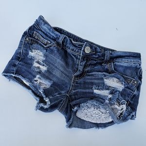 Vanilla Star Lace Pocket Distressed Cutoff Stretch Jean Short Women Sz XS 0 EUC